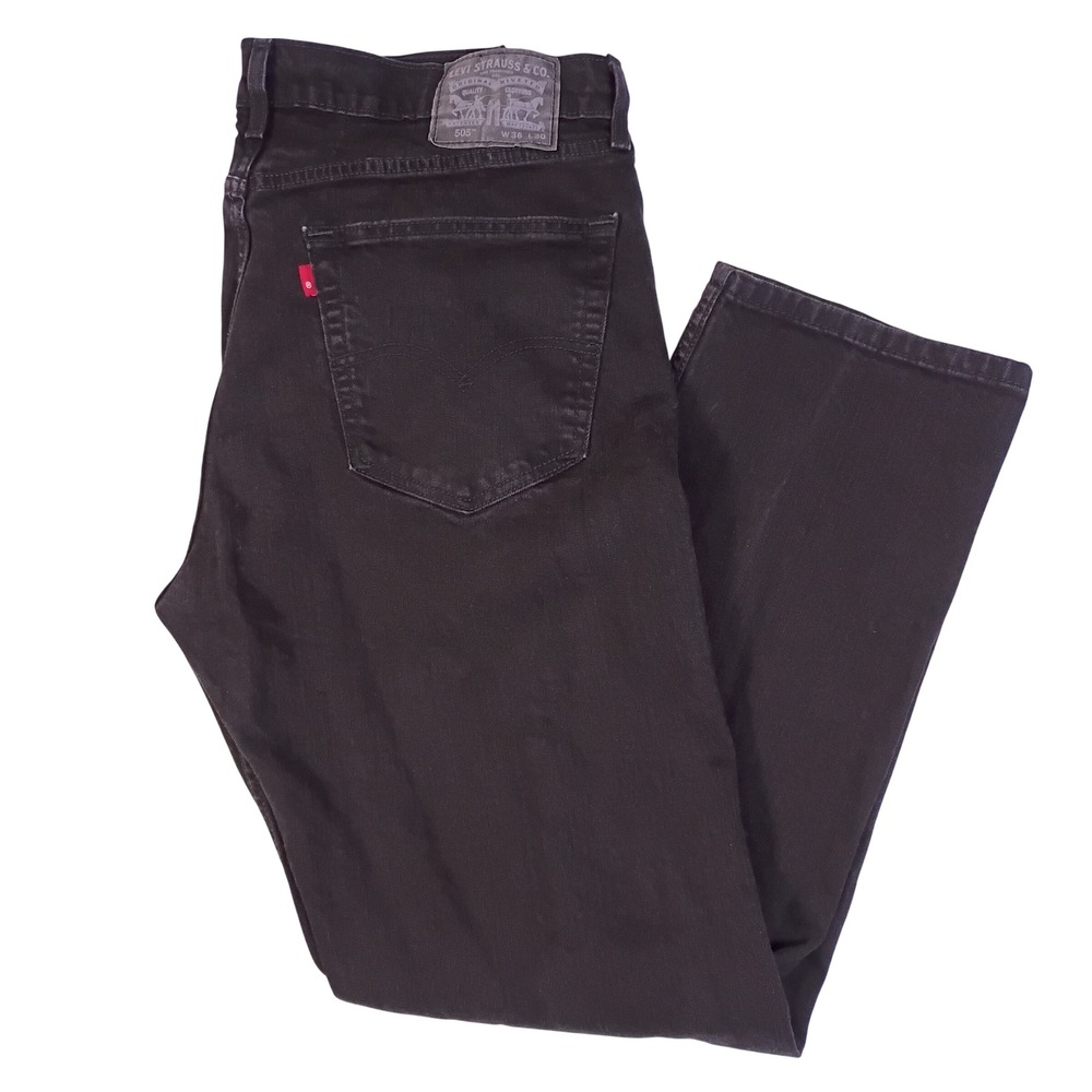 Levis 505 Regular Fit Mens‎ Black Jeans Straight Leg Denim W36 L30